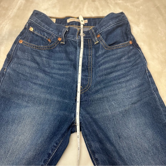 Levi's Premium High Rise Ribcage Straight Leg Dark Wash Denim Jeans Size 24 - Picture 11 of 13